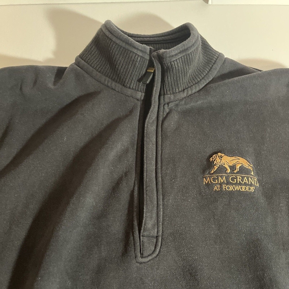 MGM GRAND AT FOXWOODS Casino Connecticut Black Sweatshirt SMALL 1/4 Zip Collar